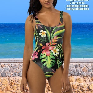 Tropical Floral Black One-Piece Swimsuit