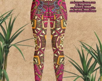 Red Boho Style Geometric Yoga Pants Leggings