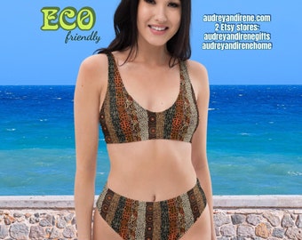 Ethnic Striped Recycled high-waisted bikini