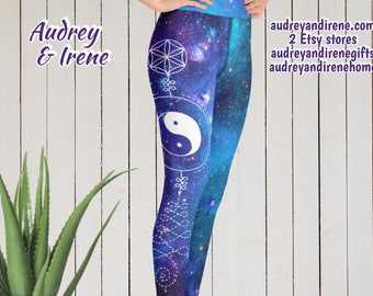 Yin Yang Unalome Blue Purple Galaxy Yoga Workout Pants Leggings Meditation