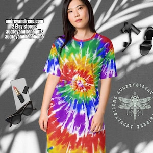Retro Rainbow Tie Dye Boho Hippie T-shirt dress