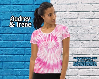 Tie Dye Pink Bubble Gum All-Over Print Women's Athletic T-shirt