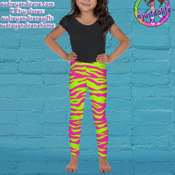 Neon Yellow Pink Zebra Striped Kid's Leggings