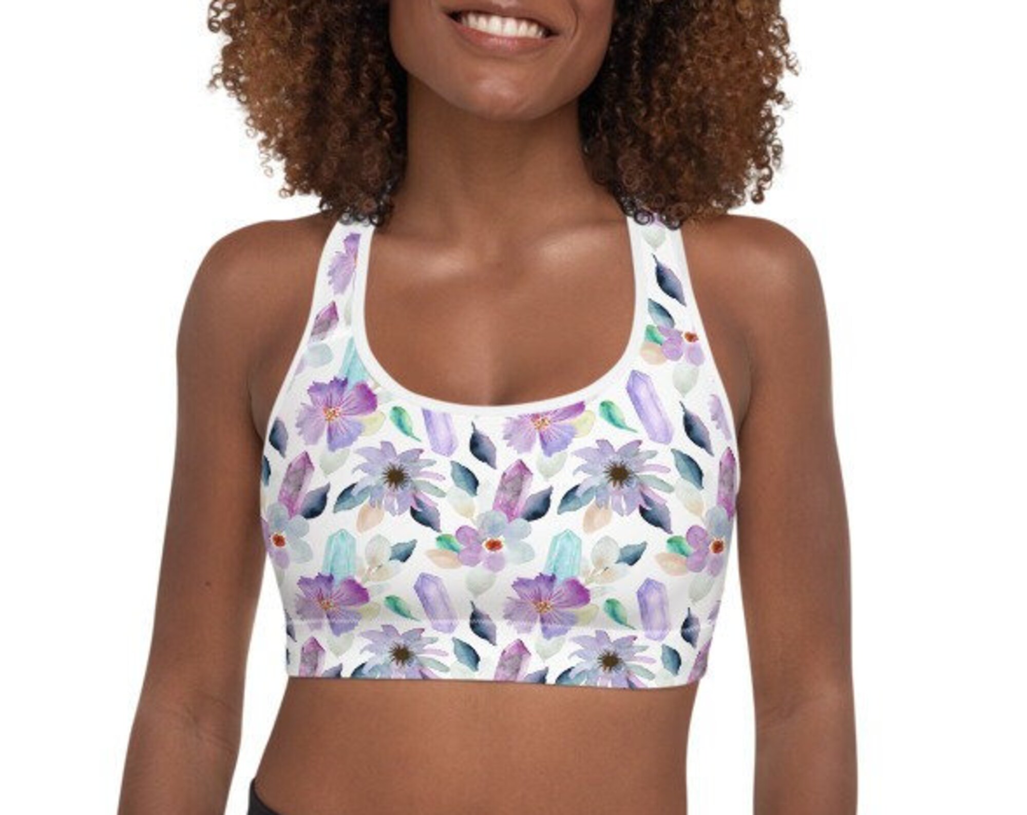 Flowers & Crystals Nature Healing Padded Sports Bra