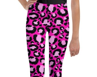 Pink Leopard Wildlife Recycled Youth Teen Leggings BTS