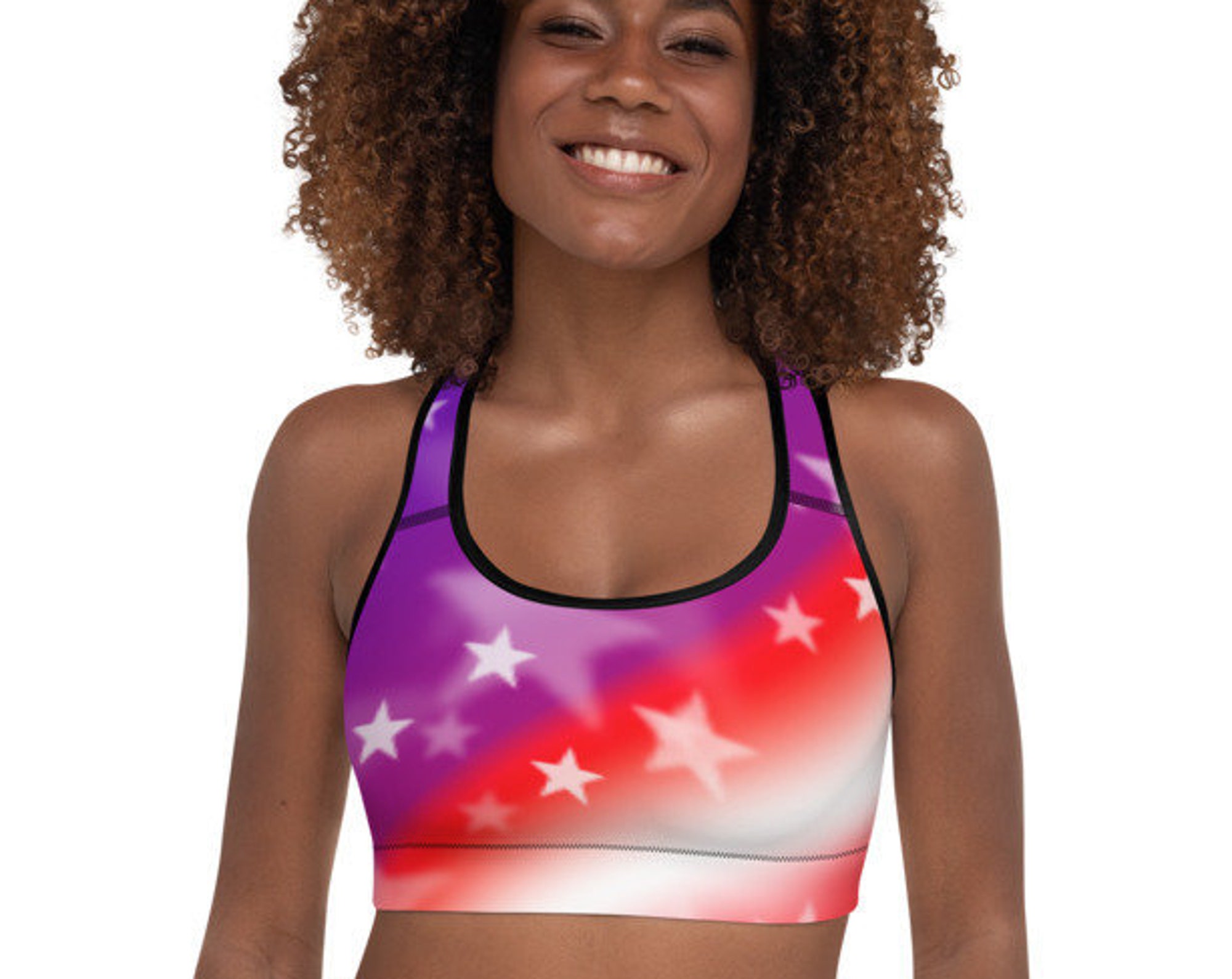 Patriotic American Flag Abstract Padded Sports Bra