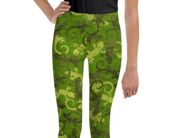 Camo Green Gecko Camouflage Youth Leggings