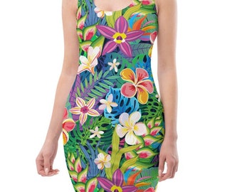 Tropical Floral Bodycon Fitted Party Dress