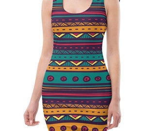 Ethnic Print Geometric Recycled Bodycon Fitted Party Dress - Etsy Ethnic Print Geometric Recycled Bodycon Fitted Party Dress - Etsy