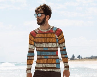 African Print Striped Men's Rash Guard