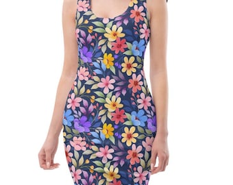 Colorful Floral Bodycon Fitted Party Dress