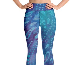 Blue Batik Dye Yoga Workout Pants Leggings Meditation