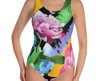 Peonies Floral Abstract One-Piece Swimsuit