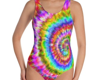 Rainbow Tie Dye Boho Hippie One-Piece Swimsuit
