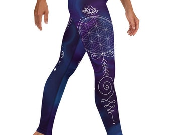 Flower Of Life Unalome Sacred Geometry Yoga Workout Pants Leggings Meditation