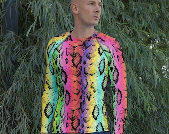 Rainbow Snakeskin Animal Print Men's Rash Guard