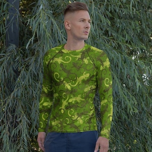 Camo Green Gecko Camouflage Men&#39;s Rash Guard