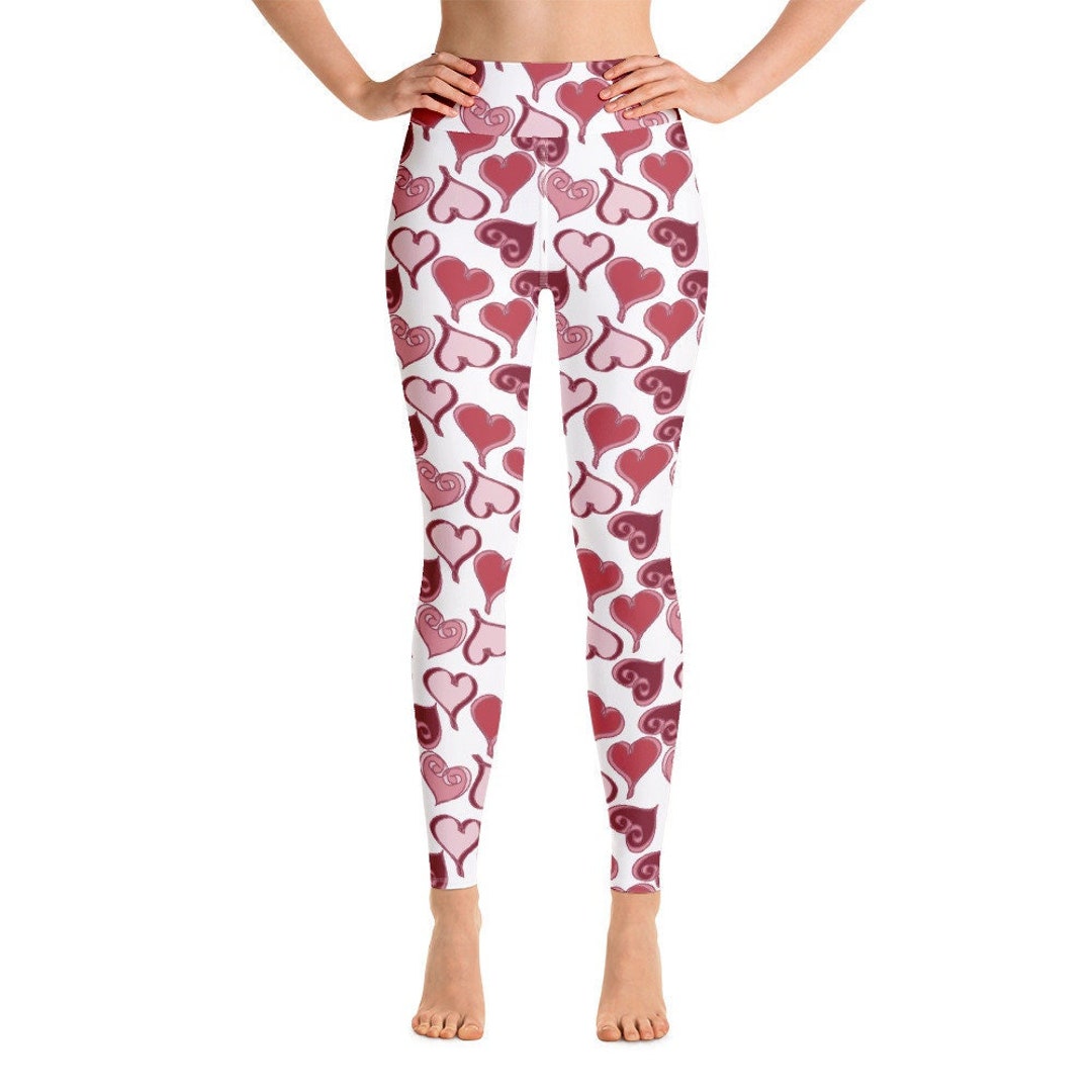 Red & Pink Decorative Hearts Yoga Pants Leggings Meditation - Etsy