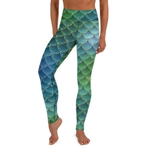 Green Mermaid Scales Yoga Workout Pants Leggings Meditation