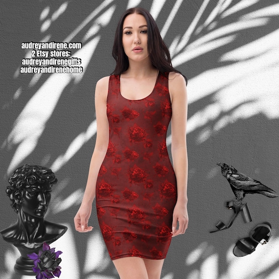 Red Roses Bodycon Dress: Fitted Party Dress