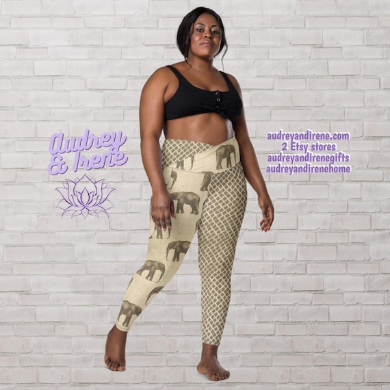 Elephant Wildlife Animal Print Crossover Leggings With Side