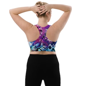 Aqua Woman's Tie Dye Longline Sports Bra, Sea Blue, XS main image 1