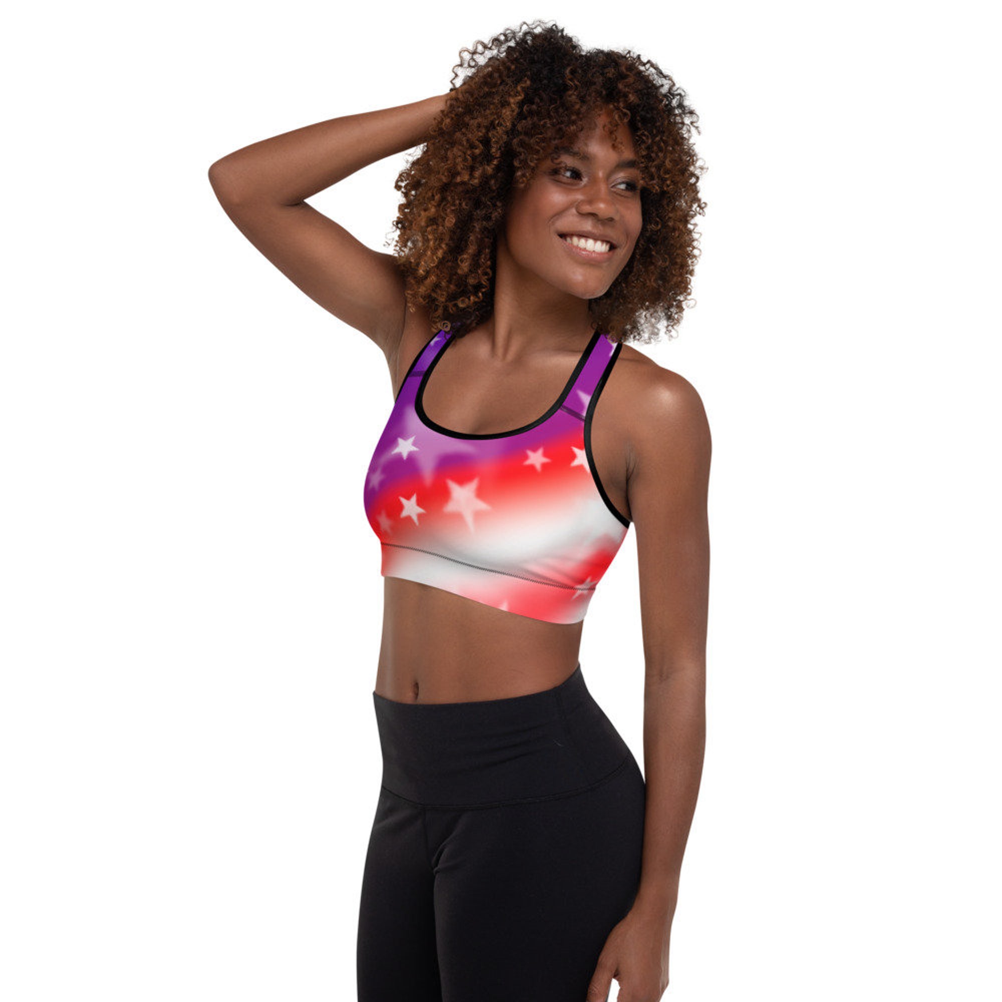 Patriotic American Flag Abstract Padded Sports Bra
