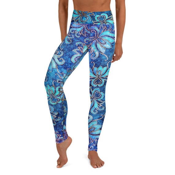 Lotus Flower Blue Grunge Yoga Pants Leggings | Etsy