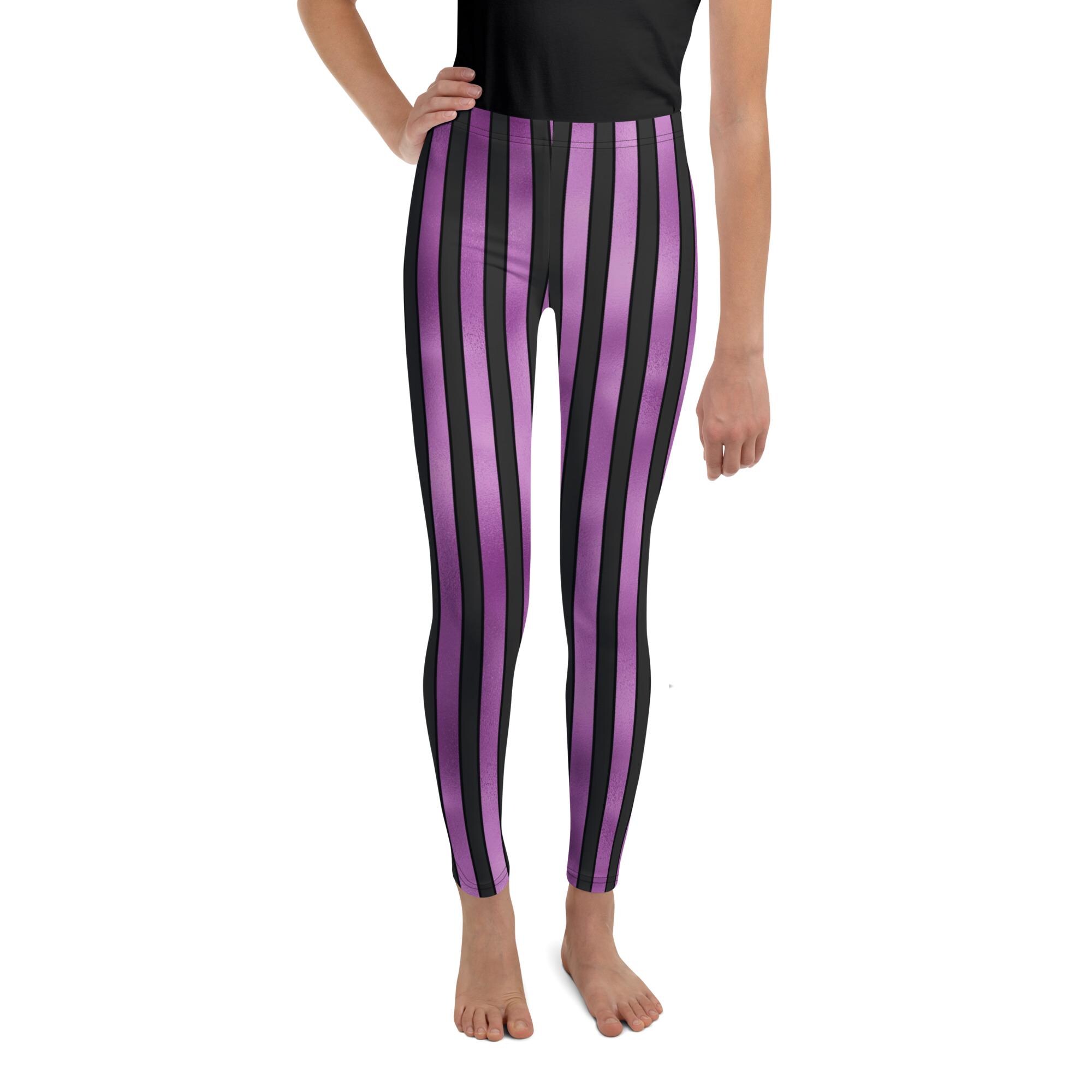 Purple & Black Striped Recycled Youth Yoga Pants Leggings
