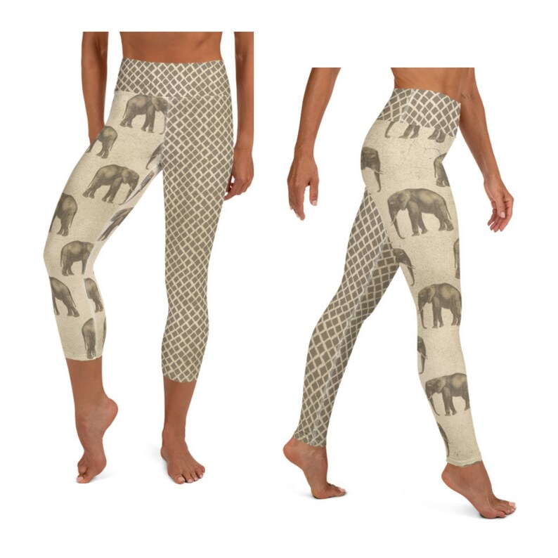 Elephants Wildlife Print Yoga Pants Capri Leggings Etsy