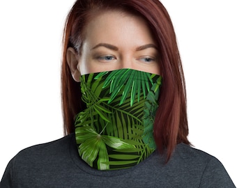 Green Tropical Leaves Neck Gaiter Scarf Face Shield