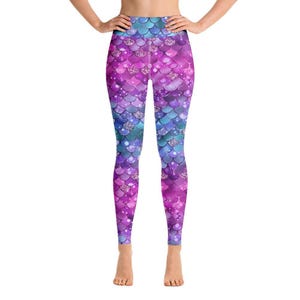 Mermaid Scale Fantasy Blue Pink Ombre Yoga Pants Leggings