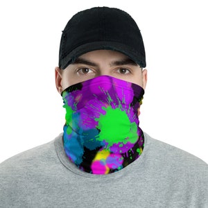 Neon Paint Splatter Neck Gaiter Scarf Face Shield
