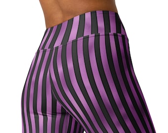 Halloween Purple & Black Striped Yoga Workout Pants Leggings