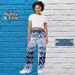 Tie Dye Blue & White Shibori All-Over Print Unisex Wide-Leg Pants