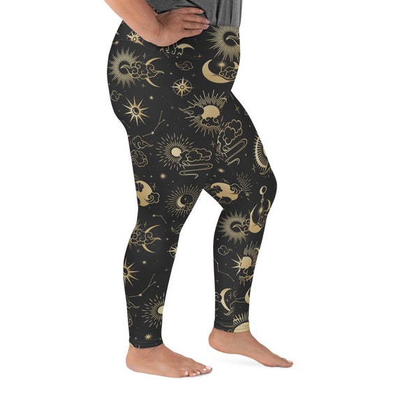 Cosmic Bliss: Sun, Moon, and Stars Yoga Leggings Plus Size Perfect