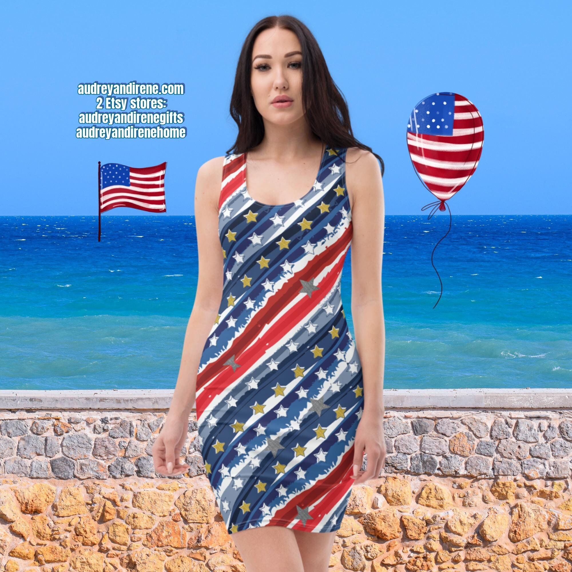 Patriotic Stars & Stripes Abstract Bodycon Fitted Party Dress - Etsy UK