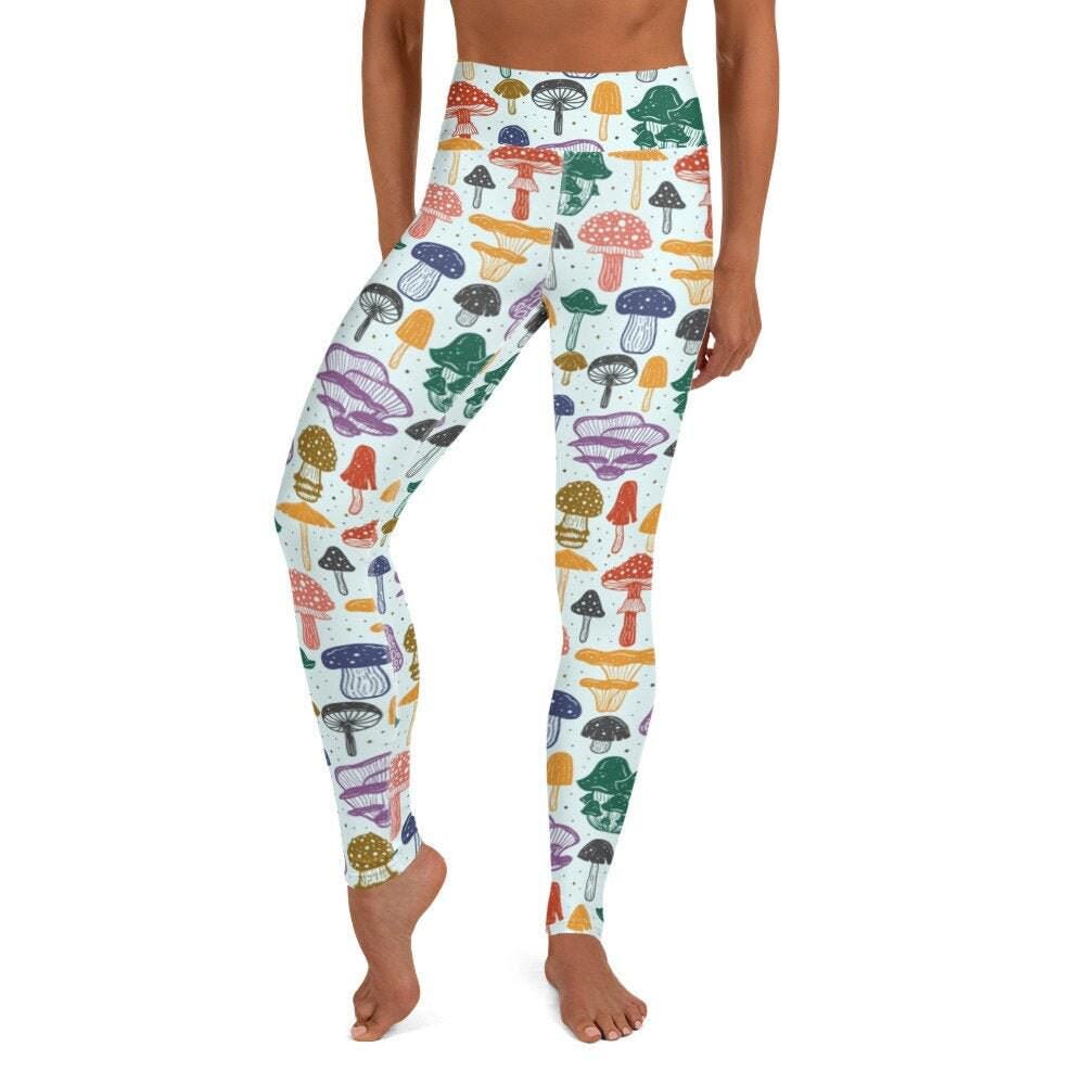 Mushrooms Multicolor Yoga Workout Pants Leggings Meditation