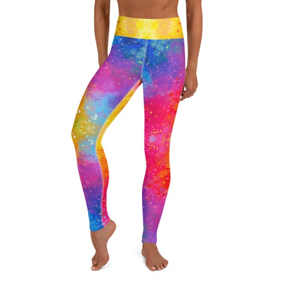 Rainbow Neon Batik Speckled Abstract Yoga Pants Leggings | Etsy