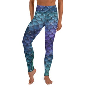 Green Purple Mermaid Scales Yoga Workout Pants Leggings Meditation