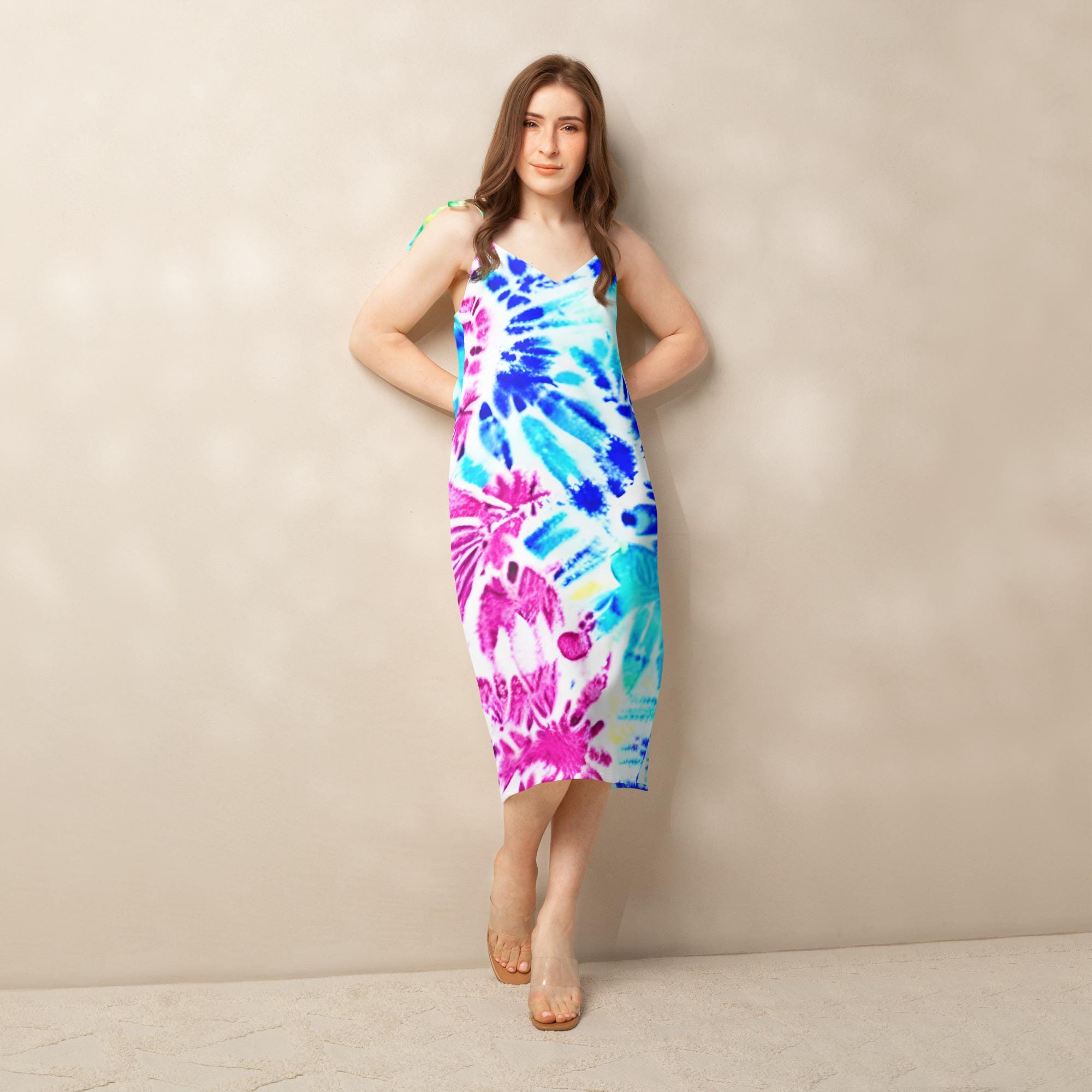 neon tie dye dress NEON TIE-DYE OFF SHOULDER TUBE TOP MAXI DRESS