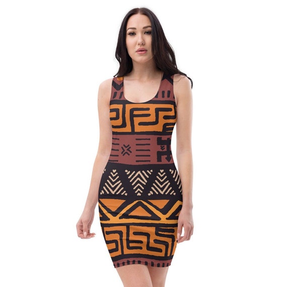 bodycon tribal print dress African Print Geometric Recycled Bodycon Fitted Party Dress