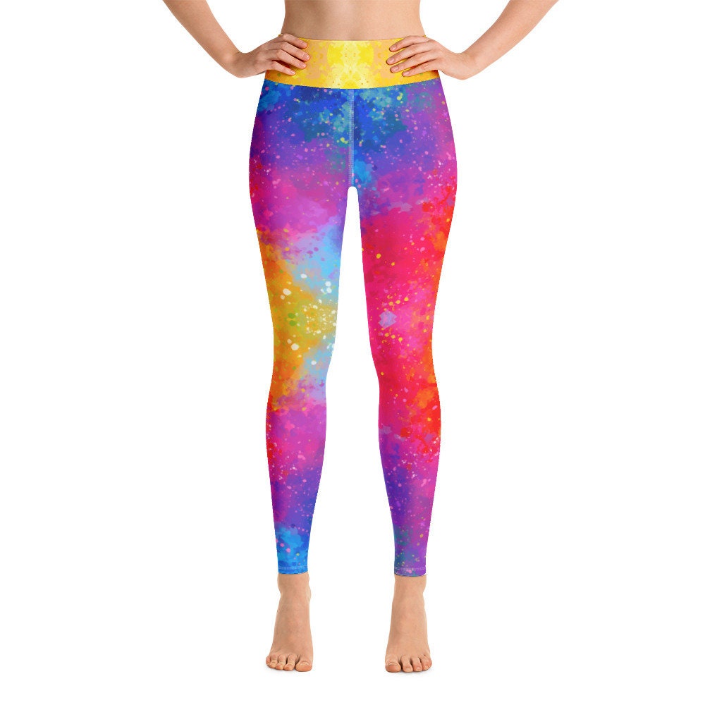 Rainbow Neon Batik Speckled Abstract Yoga Pants Leggings | Etsy