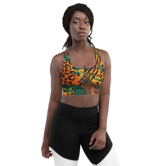 African Wildlife Nature Elephant Lions Longline Sports Bra 