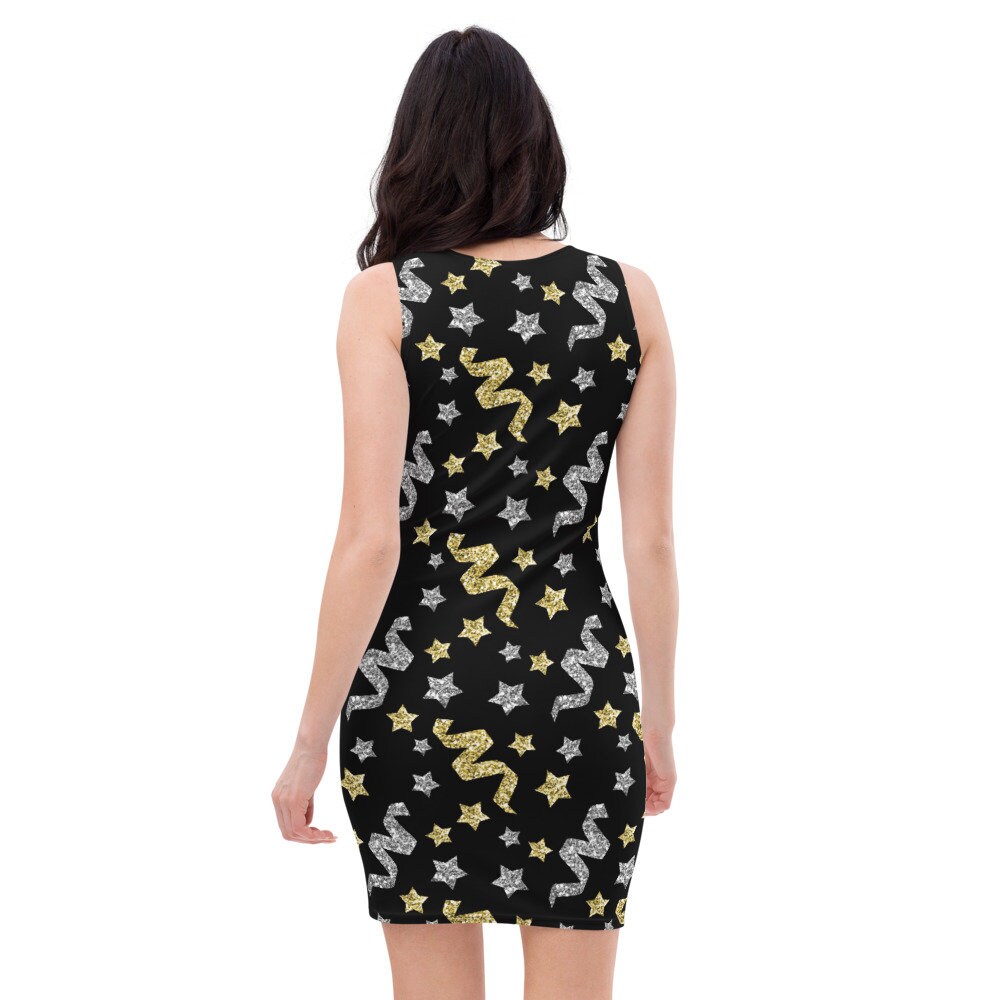 Confetti Party Black Bodycon Fitted Dress Etsy