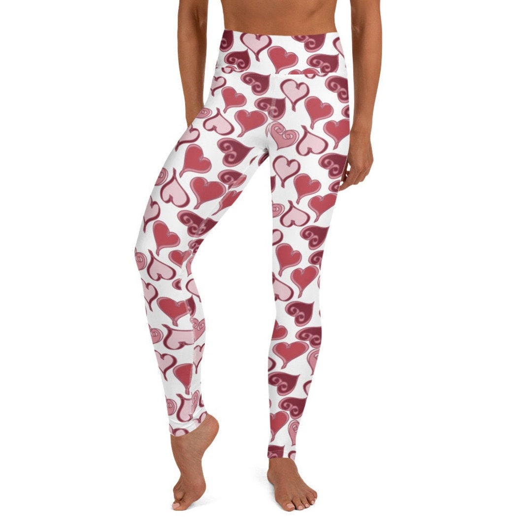 Red Hearts White Yoga Pants Leggings - Etsy