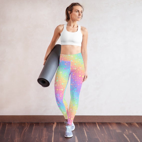 Pastel Rainbow Strips Abstract Yoga Workout Pants Leggings Meditation -   Canada