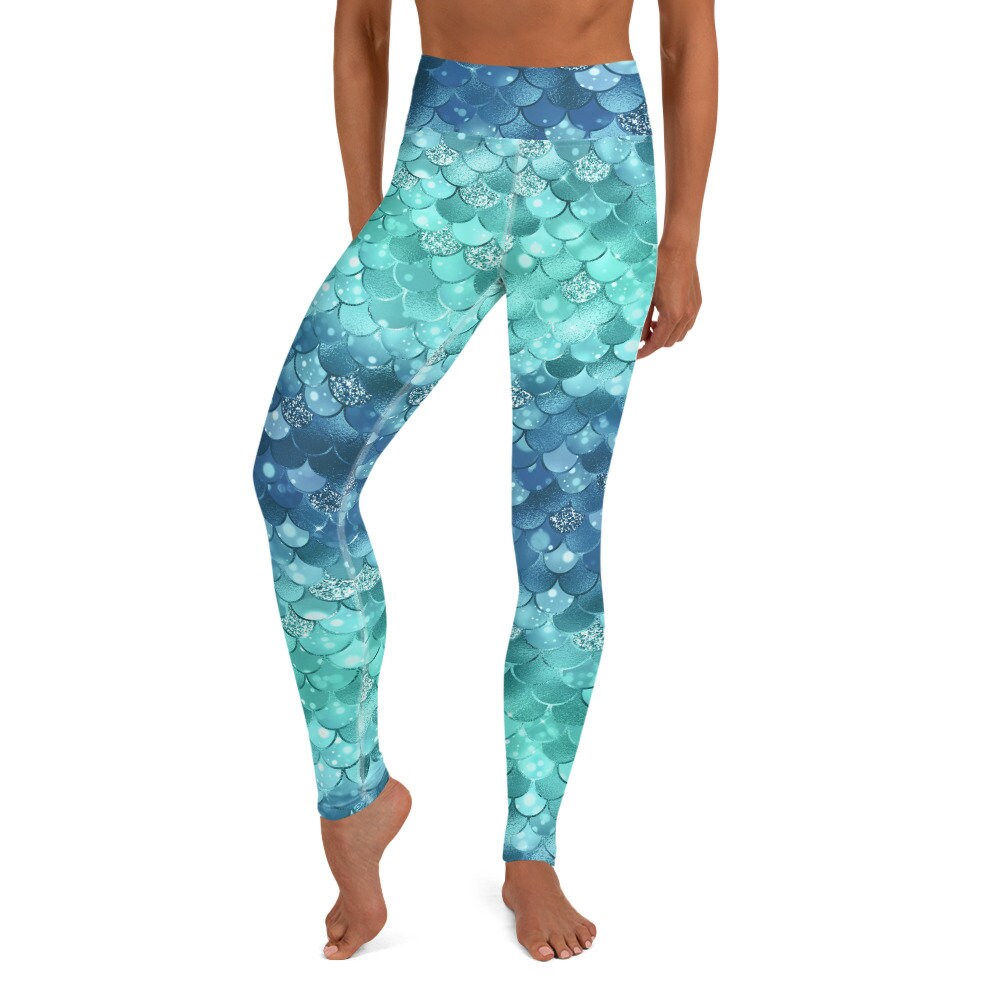 Aqua Blue Mermaid Scales Fantasy Yoga Pants Leggings | Etsy