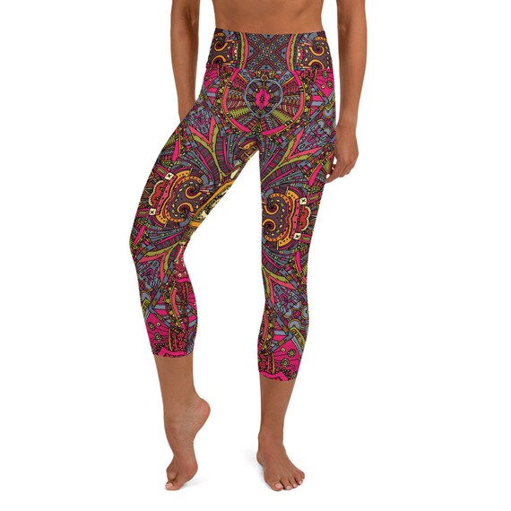 Red Boho Style Geometric Yoga Pants Capri Leggings | Etsy