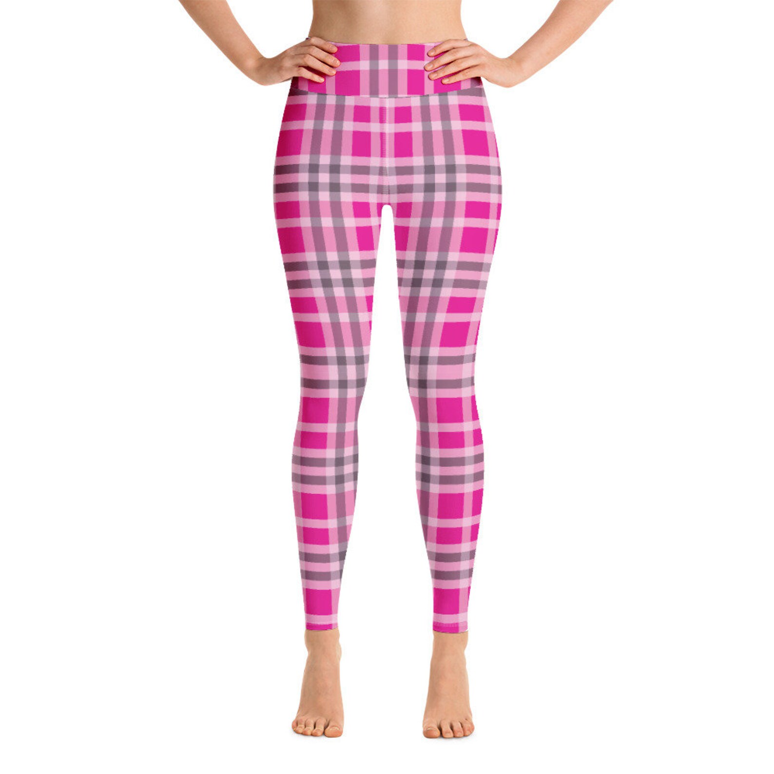 Pink & Gray Plaid Yoga Pants Leggings | Etsy
